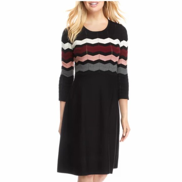 Sandra Darren NWT SZXL Black Chevron Sweater Dress Modern Wardrobe Staple Career - Picture 1 of 11